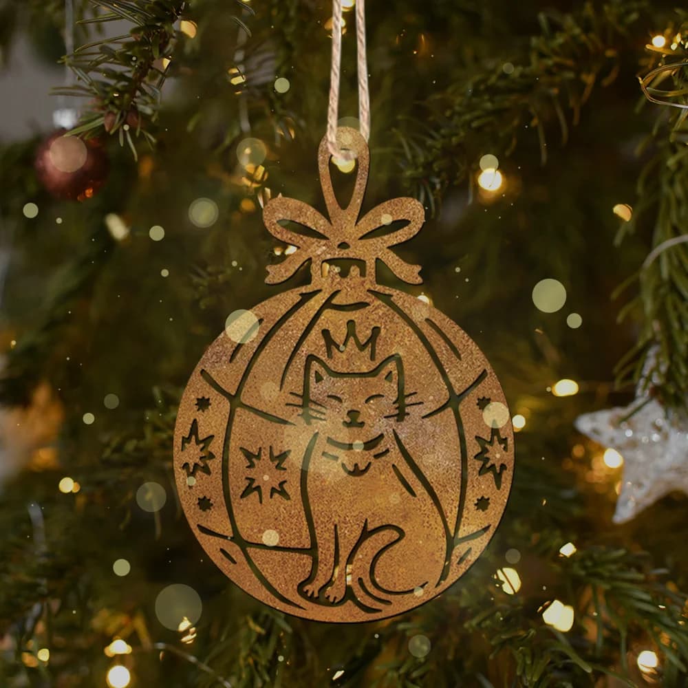 1 statuetta in ferro battuto a forma di gatto e albero di Natale - Classica da collezione, orizzontale, da parete