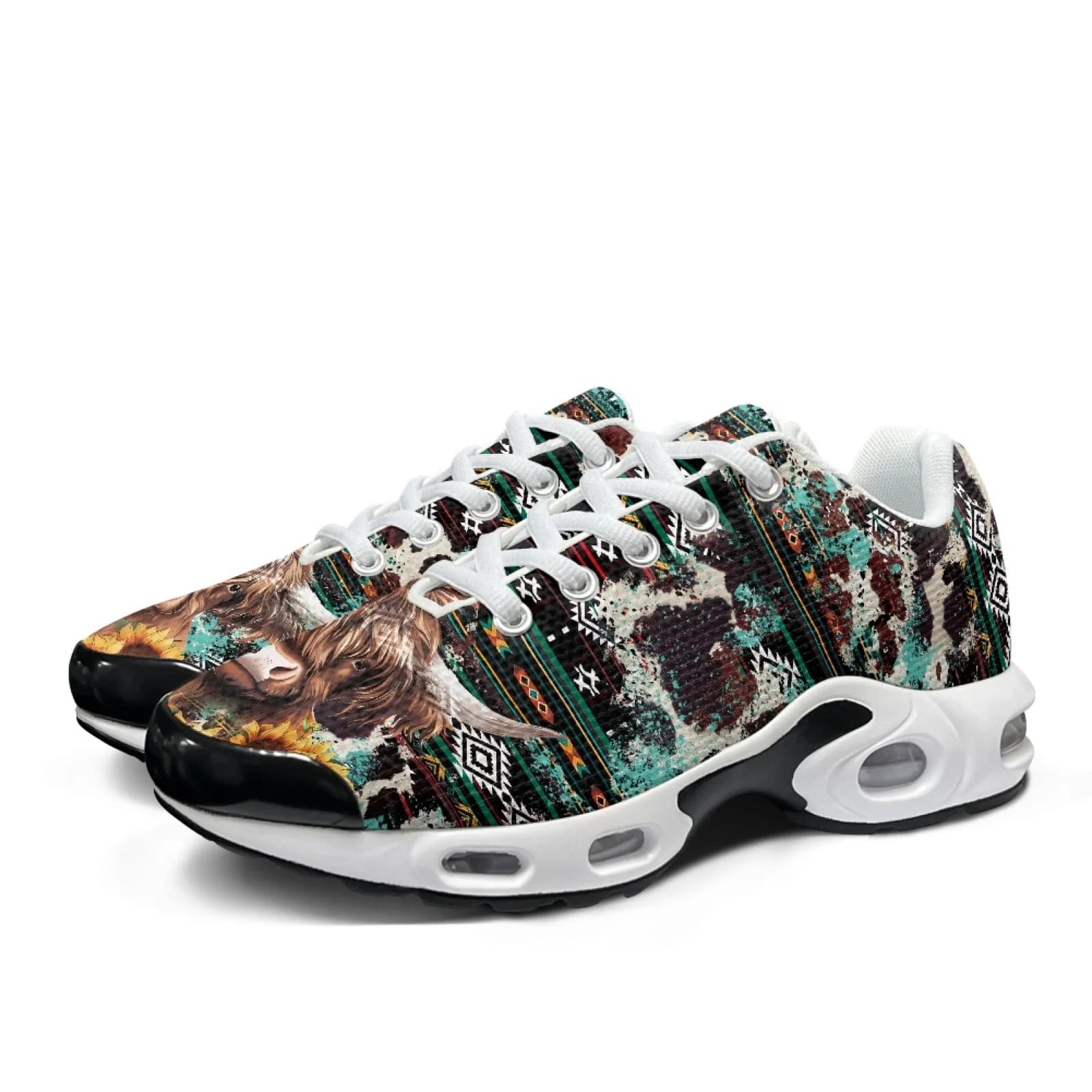 XIXIRIMIDO Air Cushion Sneaker Women Running Shoe Nurse Shoes Men's Sneakers and Casual Shoes Tenis Feminino Aztec Highland Cow