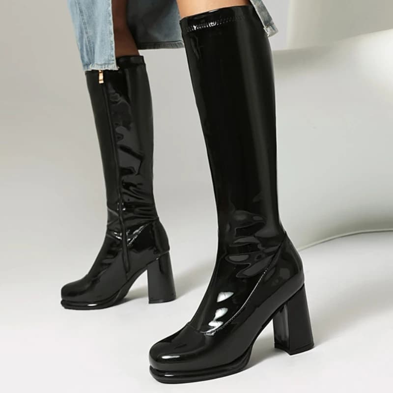 Stivali alti al ginocchio da donna di marca in pelle con cerniera sexy 2024 scarpe invernali nero oro rosso con tacco lungo Chelsea boot da donna di grandi dimensioni