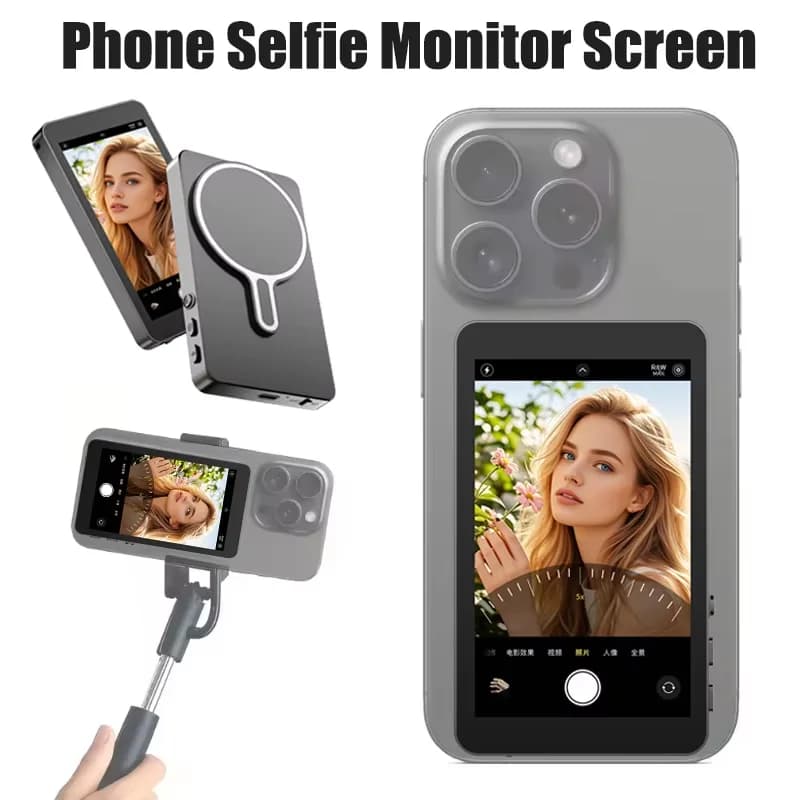 Monitor Wireless Magnetico per Selfie, Schermo per Fotocamera Posteriore del Telefono, Proiettore Smart WiFi Bluetooth per Vlog e Streaming Live
