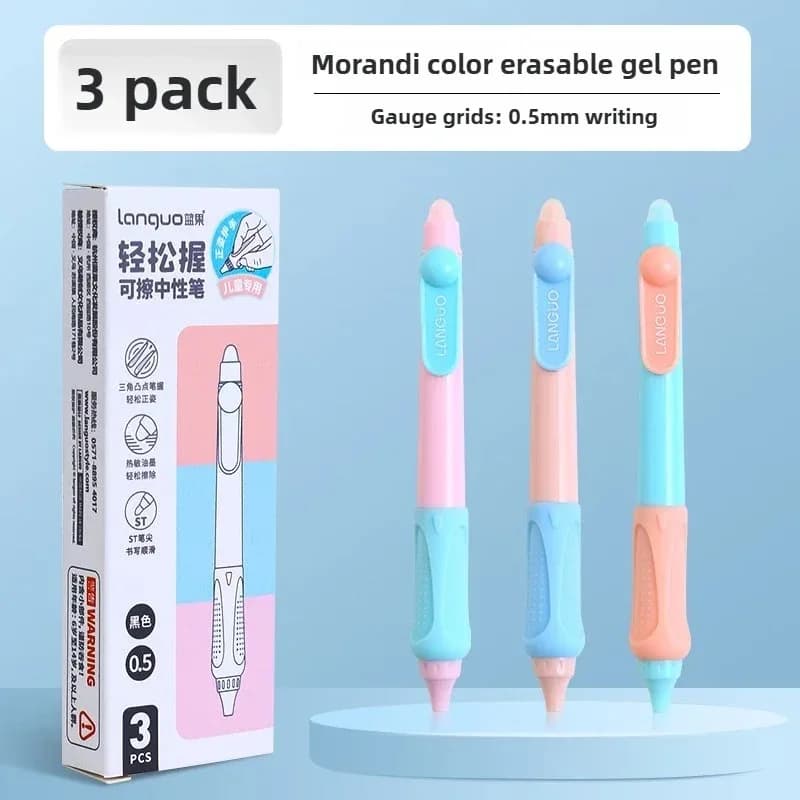 Set di 3 Penne Gel Cancellabili Kawaii 0.5mm, Inchiostro Blu/Nero ad Asciugatura Rapida, Punta ST, Ideali per Studenti e Forniture di Cancelleria