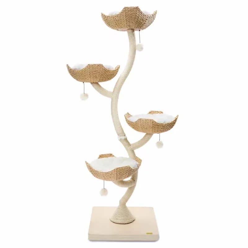 Stock all'ingrosso Tiragraffi per albero per gatti Legno massello Multi-dimensione Nido in rattan di legno Struttura da arrampicata per gatti Artiglio di macinazione Gioca al gatto