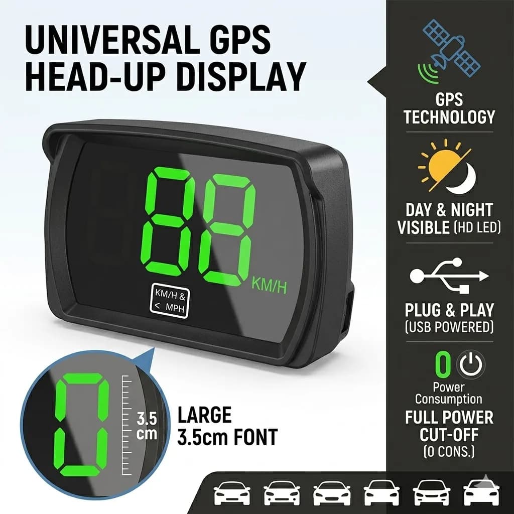 niversal Car GPS HUD Head Up Display HD Digital Speedometer Large Font 0 Power Consumption Plug Play Odometer Projector For Cars