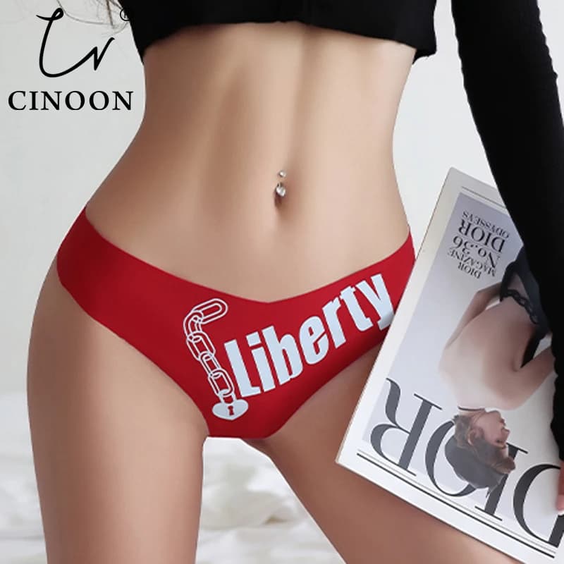 CINOON Mutandine da donna sexy senza cuciture Intimo in vita a forma di V Perizoma femminile Lingerie Stampa di lettere Perizoma Intimo traspirante