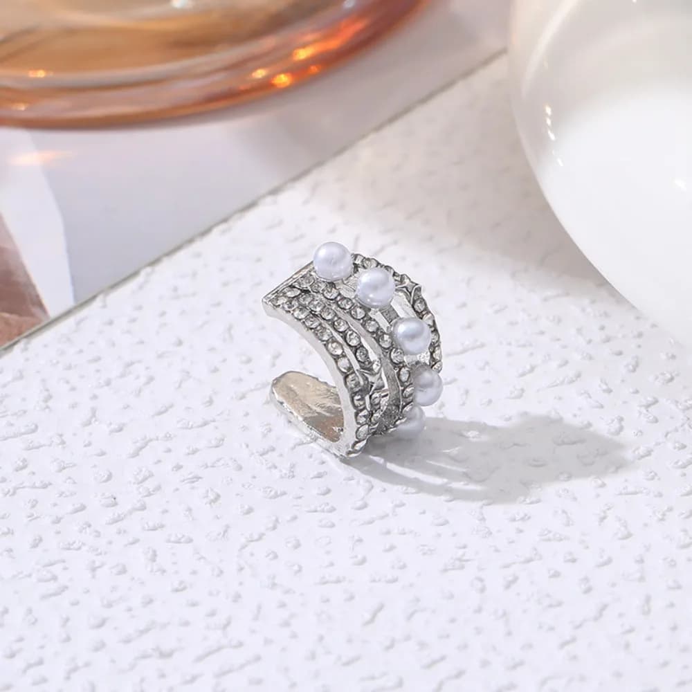 Orecchini a Clip con Perle e Zirconia Cubica a Forma di C, Orecchini a Clip in Metallo per Donne Senza Piercing, Gioielli da Matrimonio