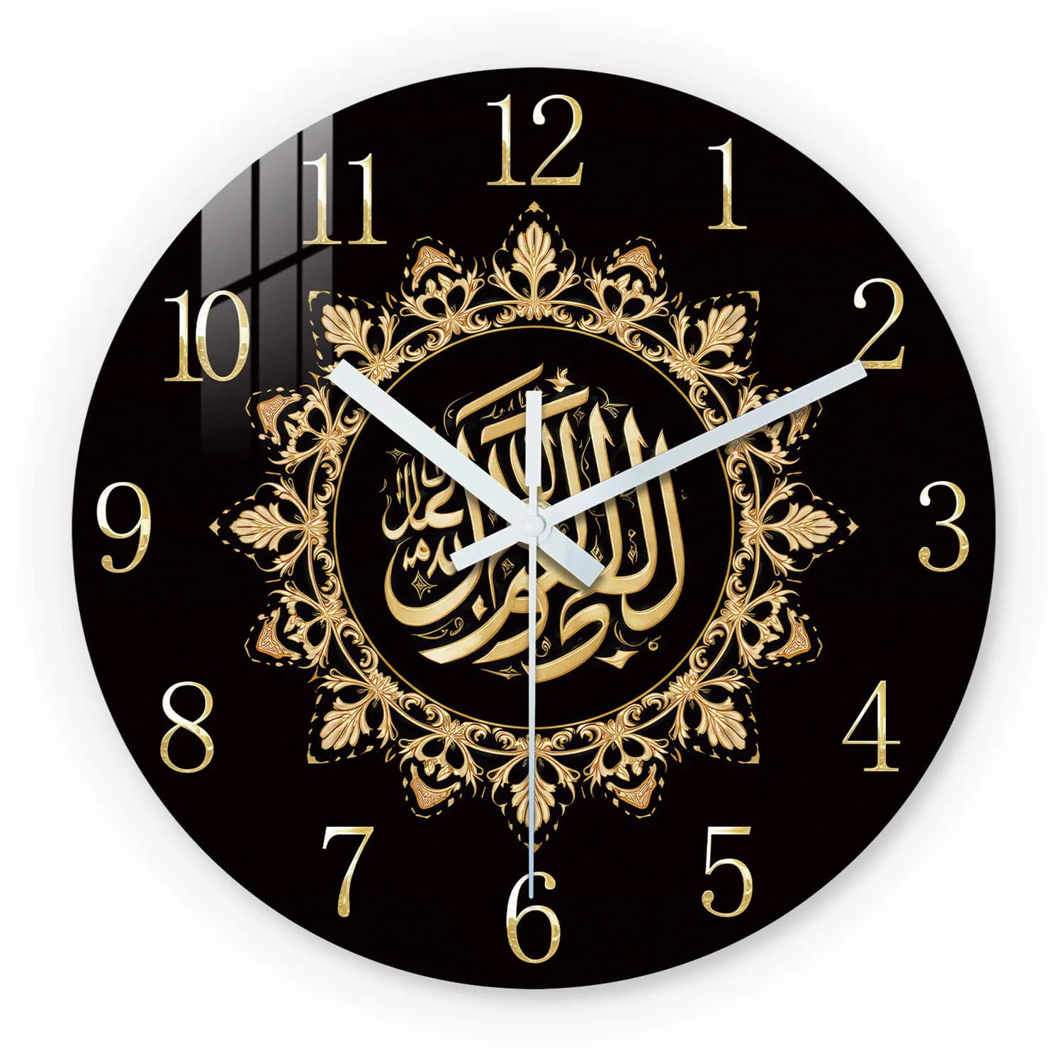 Orologio da parete in legno con linee geometriche, 10-24 pollici, silenzioso, sfondo nero con dettagli dorati, alimentato a batteria AA, adatto per soggiorno, camera da letto, ufficio, (batteria non inclusa), festa della mamma, Pasqua, primo di aprile