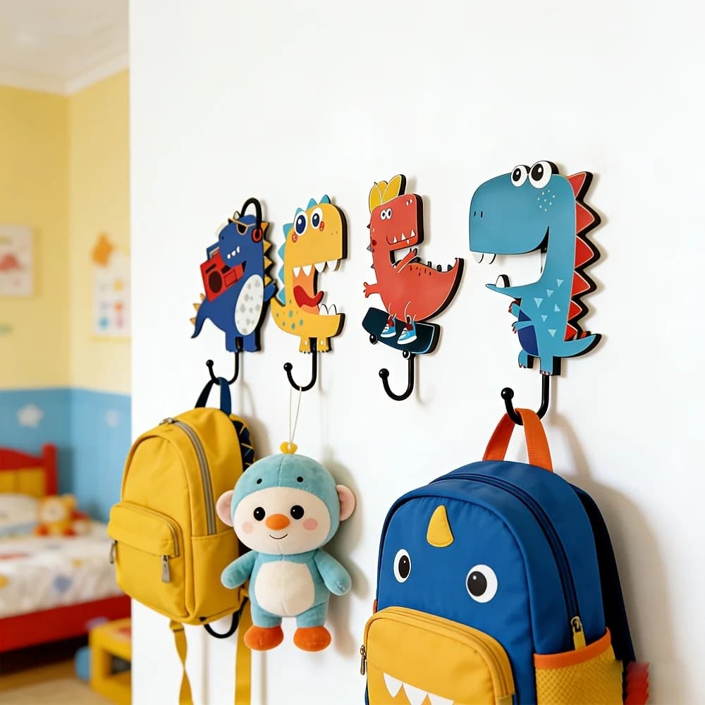 4pcs, 2D Flat Kitchen Towel Hooks Clothes Hanger Wooden Animal Hook for Living Room Bedroom Decor