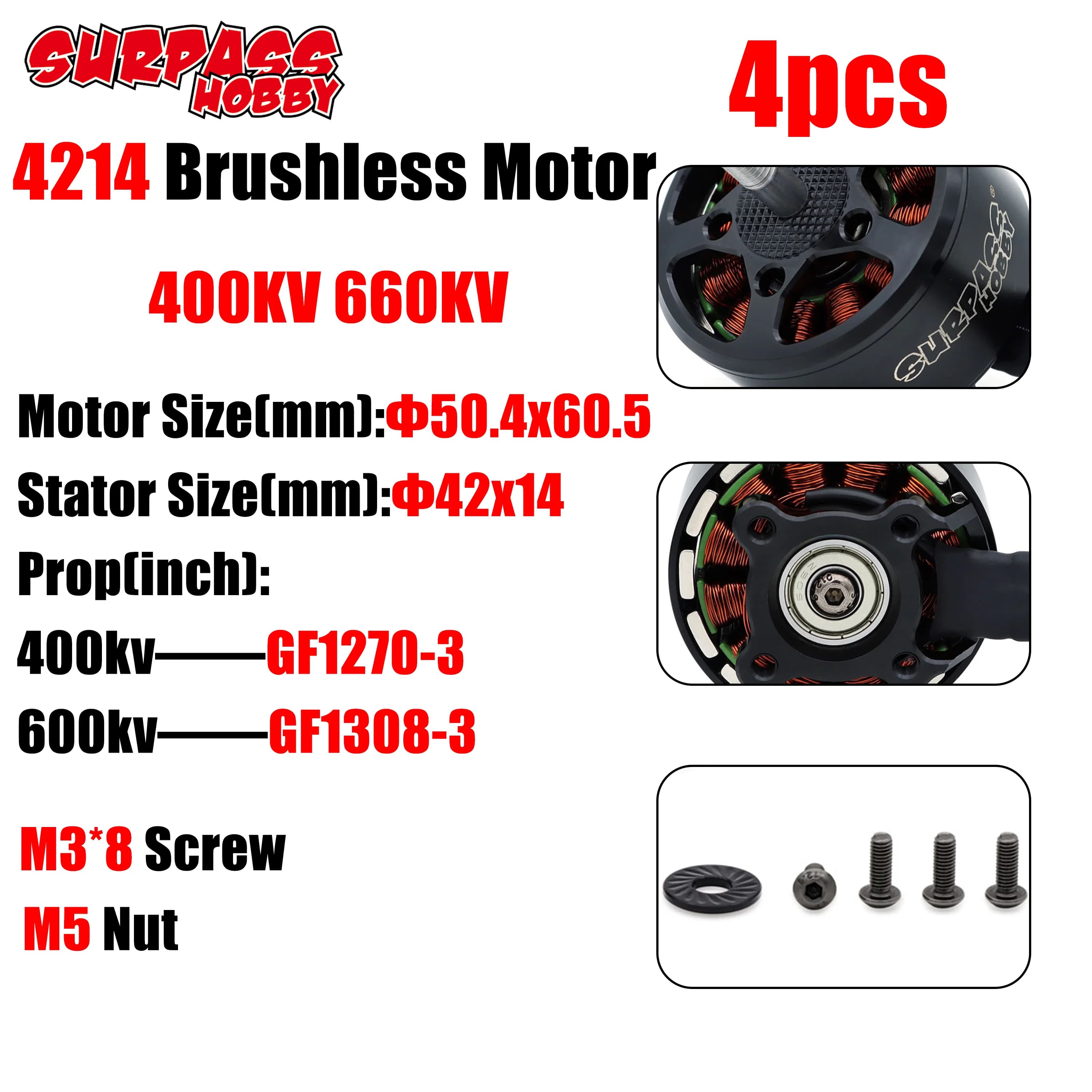 4pcs Surpass Hobby 4214 400KV 660KV FPV Outrunner Brushless Motor for RC Racing Drone DIY Part Mark4 Multirotor 1270 1308 Prop