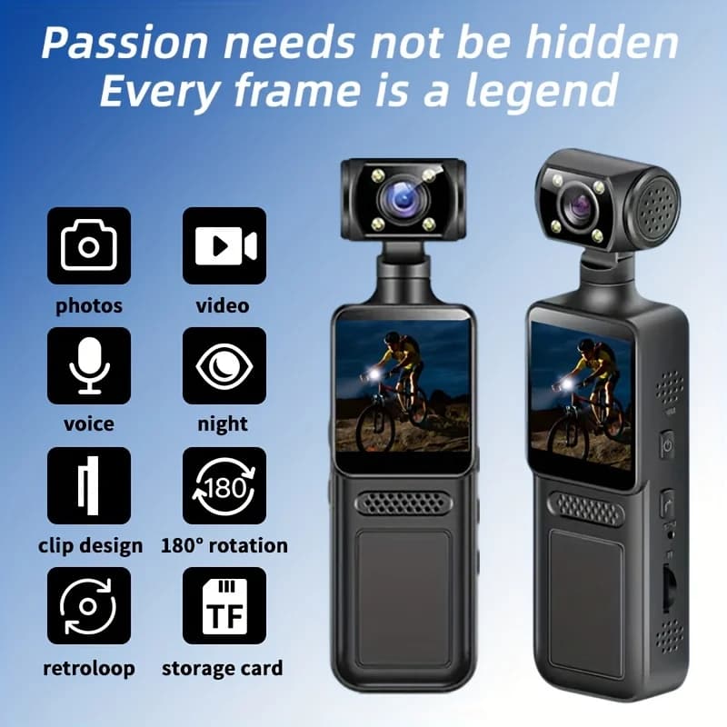 4K Action Camera Pocket Camera 2K HD Wearable Night Vision Sports DV Digital Video Fitness Lovers Recorder 360° Rotation