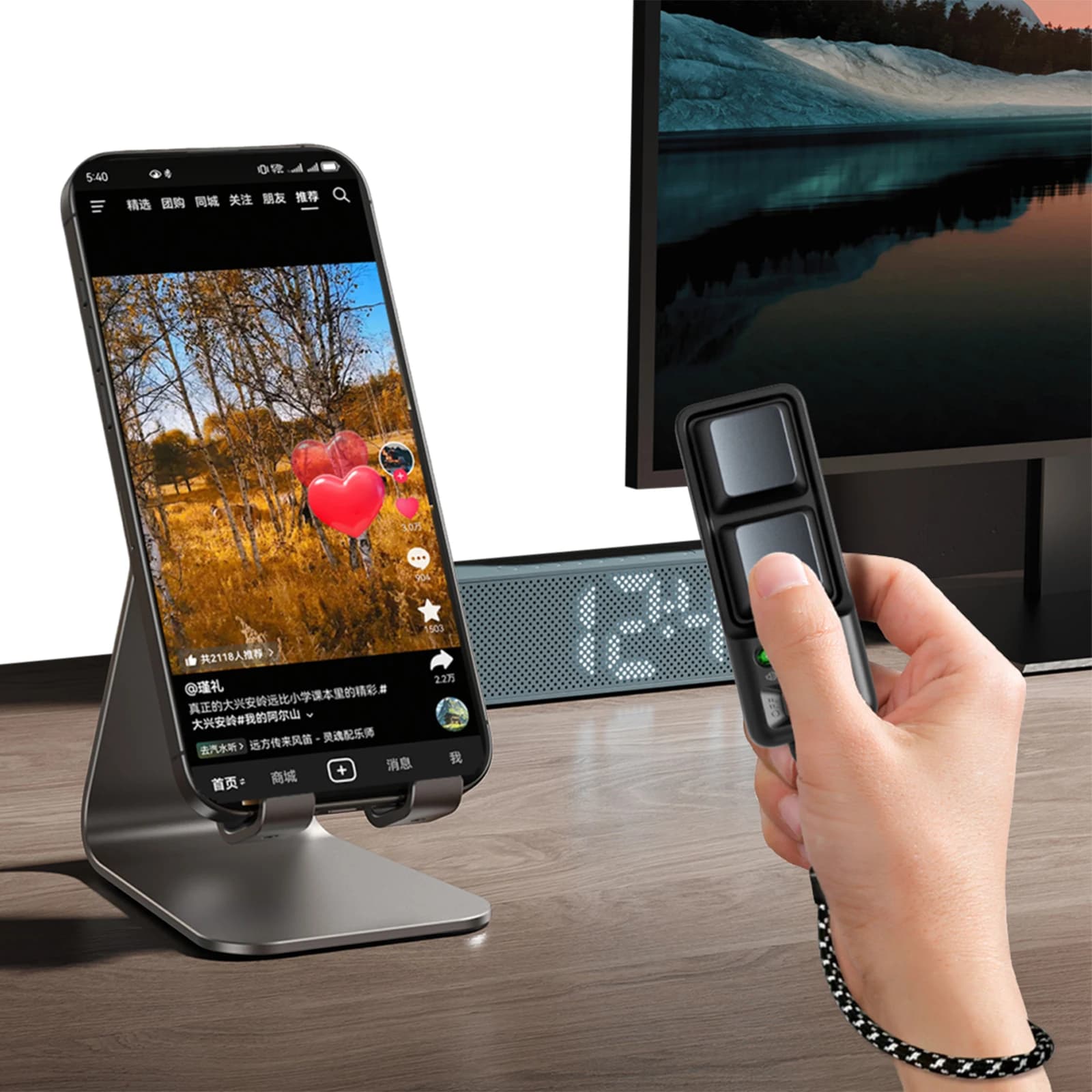 Anello Smart Multifunzionale per Selfie e Controllo Remoto, Telecomando Portatile per Tablet e Telefoni Cellulari
