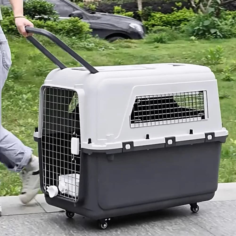 Portable Airline Pet Carrier Length 33in/Width 21.6in/Height 25.2in with Handle & Metal Door for Indoor Outdoor Puppies Kittens