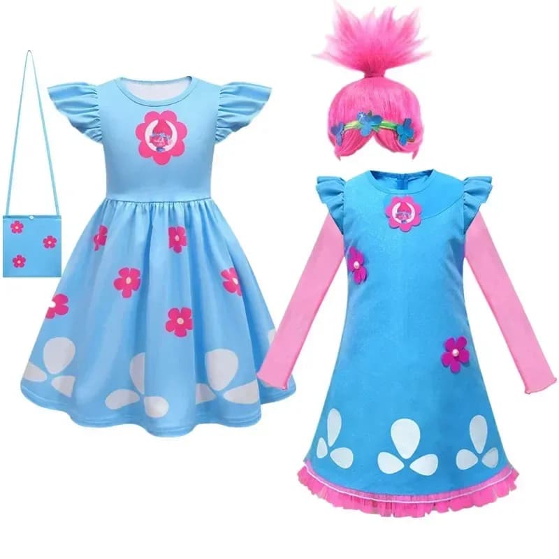 2025 Nuovo Cosplay Trolls 2 Abiti Per I Bambini Ragazze Costume Da Principessa Per Bambini Cosplay troll Poppy Abiti Da Festa Vestido Fantasia Infan