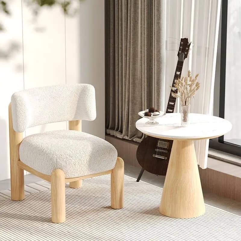 Lettino in Lana d'Agnello Resistente all'Usura e Facile da Pulire, Gambe in Legno Massello, Cuscino in Cotone ad Alta Resilienza, Angoli Arrotondati per Camera da Letto