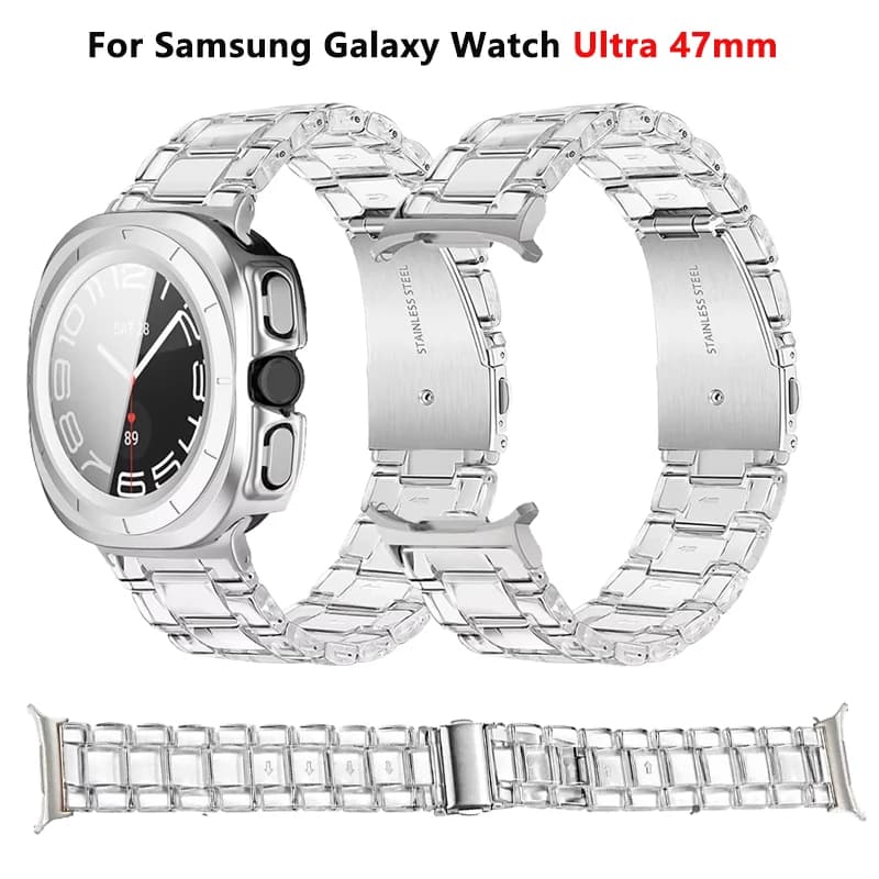No Gaps Clear Resin Strap For Samsung Galaxy Watch Ultra 47mm Correas Curved End Bracelets For Galaxy Watch Ultra 47mm Watchband