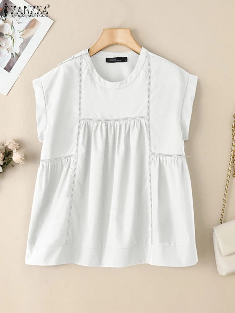 2025 Camicetta senza maniche estiva ZANZEA Camicia elegante patchwork in pizzo da donna Canotte per le vacanze di moda Casual O Collo Blusas da lavoro