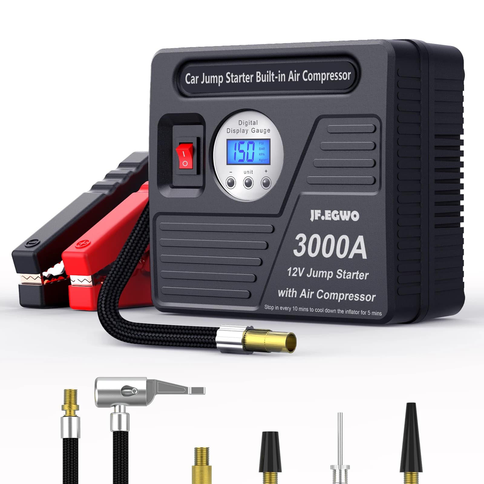 Mini pompa per bici con pompa di gonfiaggio dell'aria per pneumatici per auto con schermo digitale elettrico e alta potenza 10000mAh con accessori standard