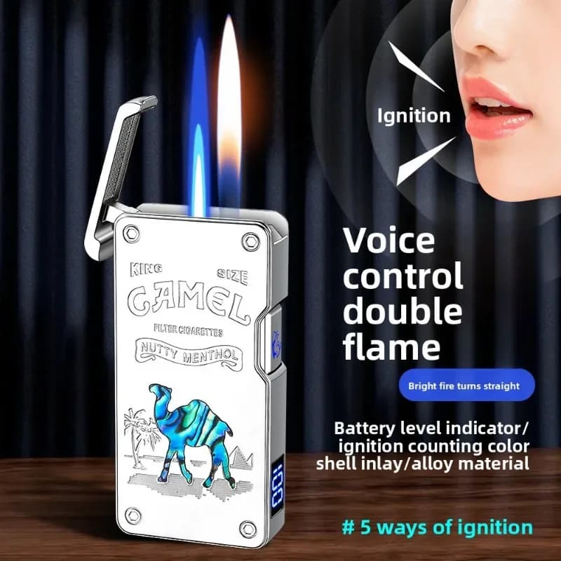New Intelligent Sensing Voice Controlled Dual Flame High-end Men's Gift Lighter Rechargeable Type C Type Novel Lighter