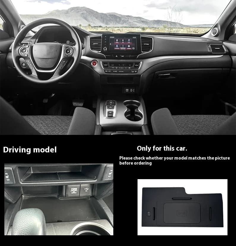 Caricabatterie wireless 2 din 15W, pannello di ricarica rapida speciale per telefono QI integrato Accessori per auto per Honda Ridgeline 2019-2022