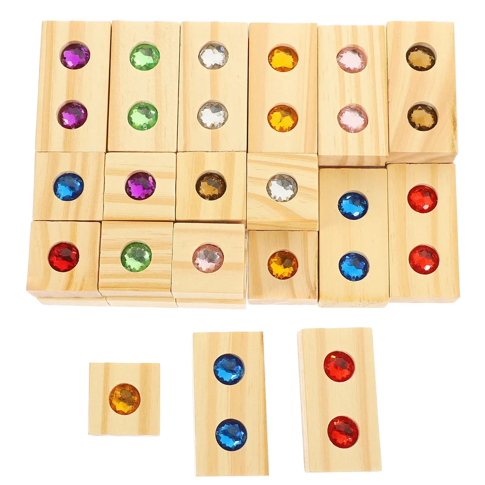 Set di Blocchi in Legno con Gemme Colorate Intarsiate, Gioco Educativo Creativo per l'Apprendimento Precoce e lo Sviluppo Cognitivo