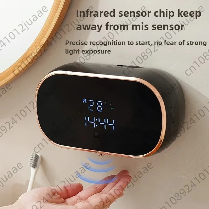 Macchina schiumogena integrata intelligente Dispenser di sapone elettrico per pulizia ricaricabile montato a parete con display digitale 3 livelli