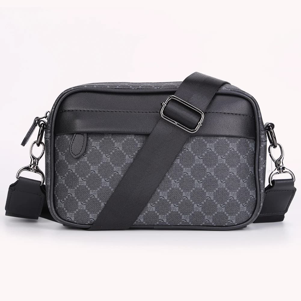 Leather Crossbody Satchel Small Square Casual Business Men Shoulder Crossbody Bag Plaid Designer for Travel Work Male Sling Bags
