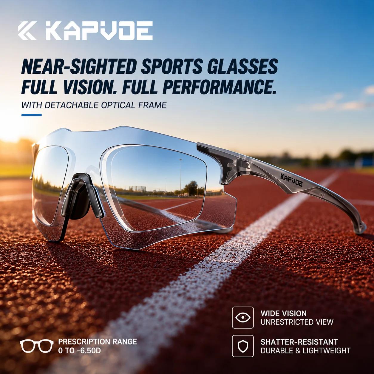 Kapvoe Prescription Cycling Glasses One-piece Molding Sports Sunglasses Customize Eyewear Sports Bike Goggles for Men Women