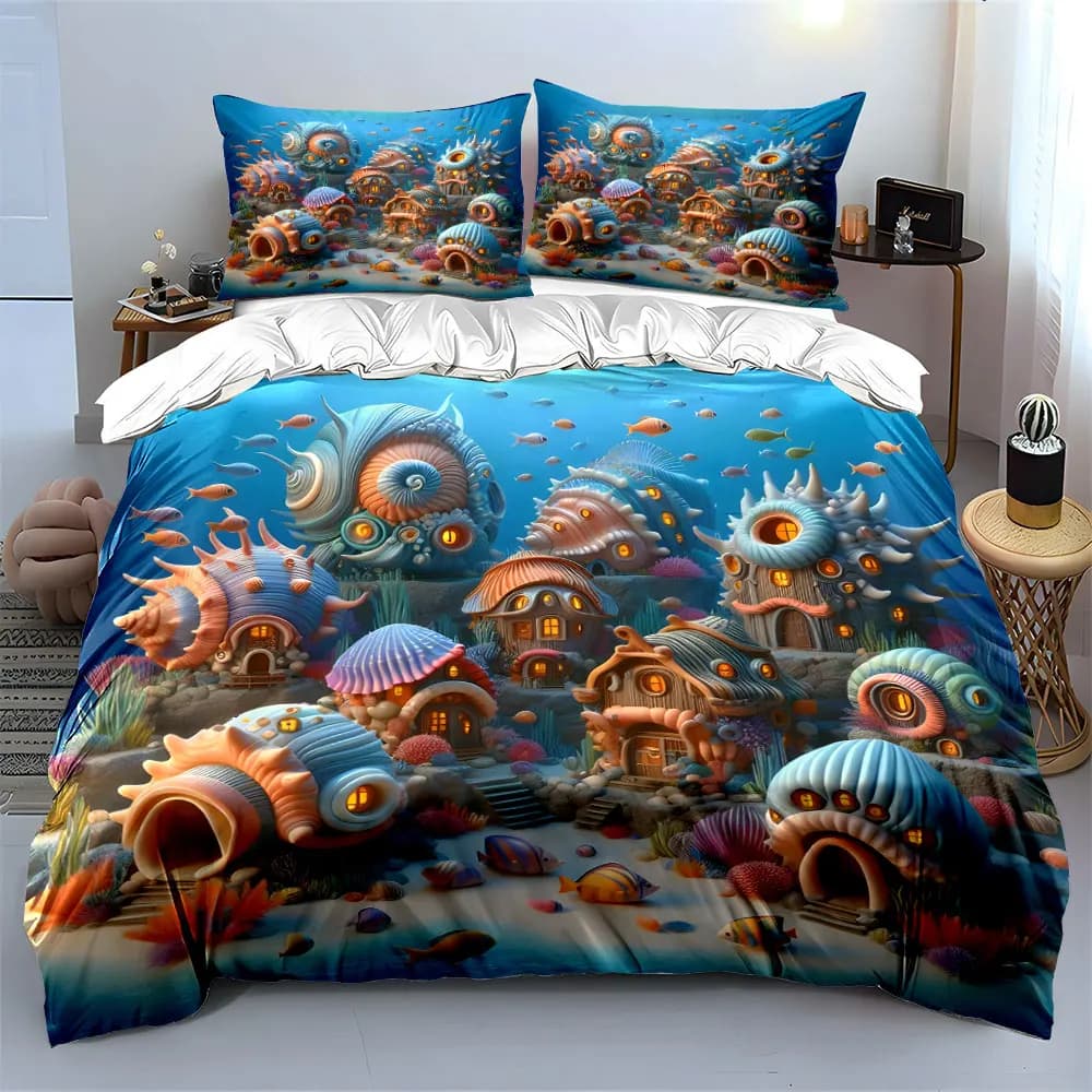 Set Decorativo a Tema Sottomarino per la Casa, Set di Biancheria da Letto Morbido e Confortevole con Copripiumino e 2 Federe, Regalo