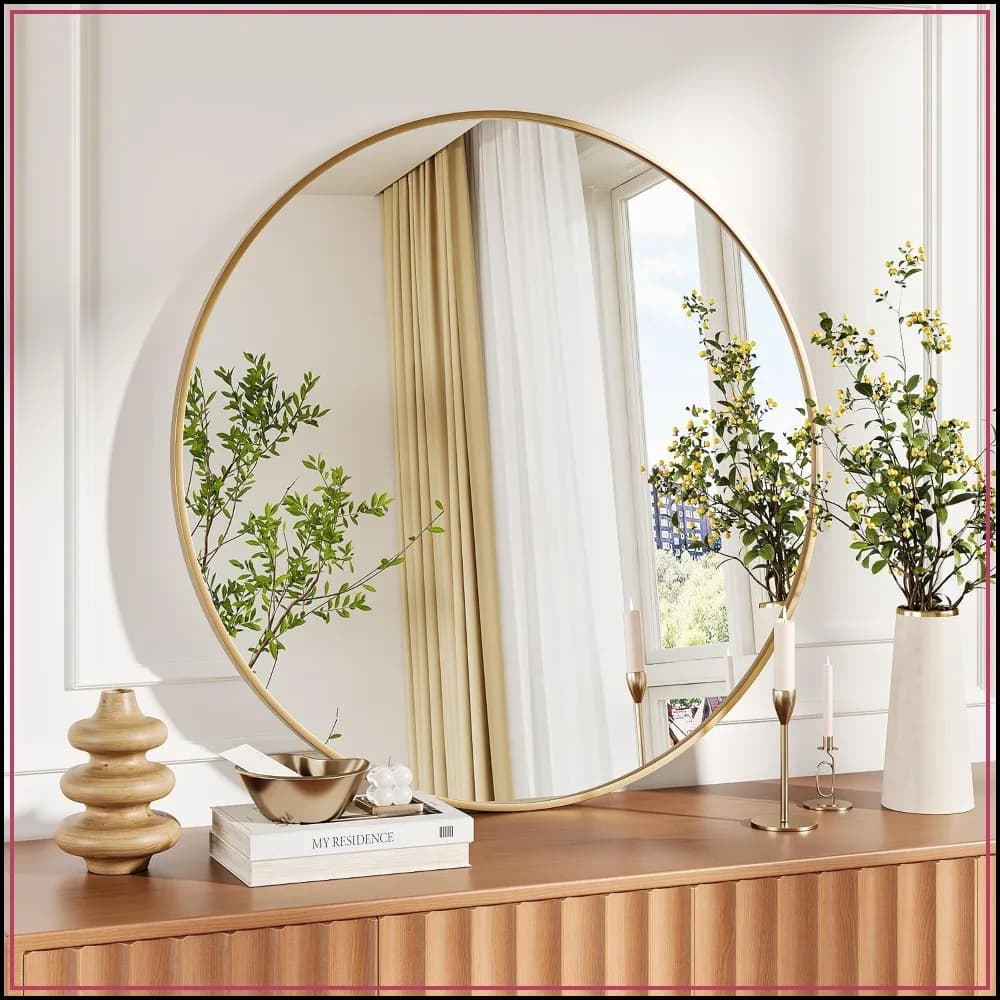 36" Gold Round Mirror for Wall, Large Circle Bathroom Mirror, Matte Gold Frame, HD Glass, Contemporary Home Decor, Easy to Hang