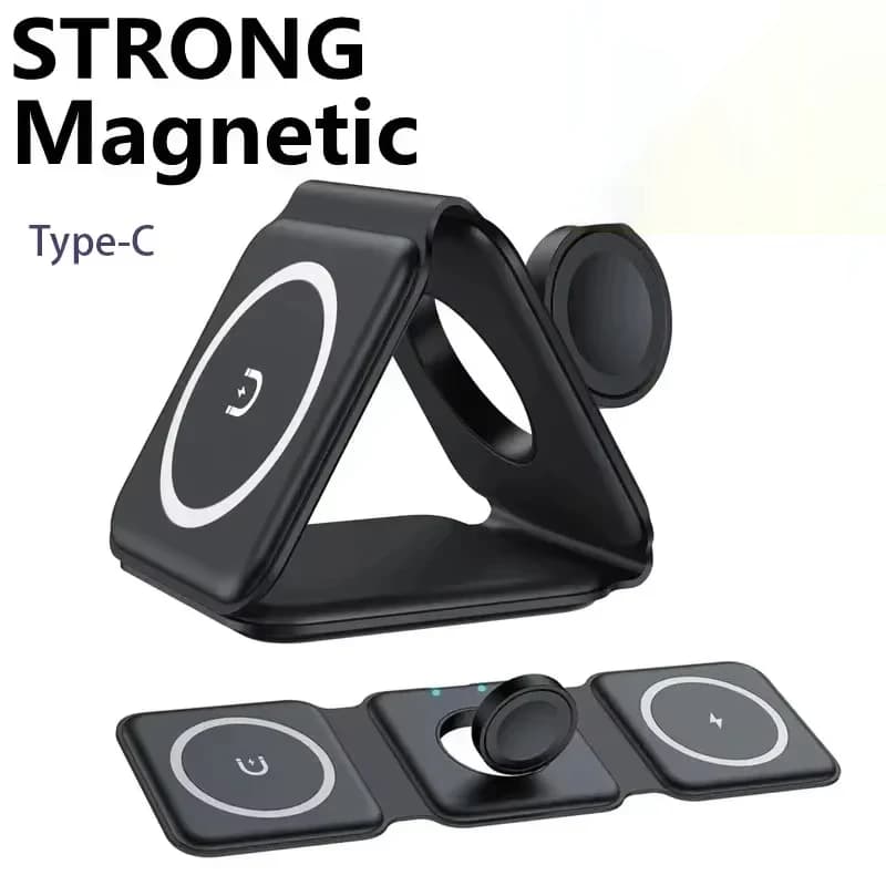 Portable Magnetic 3 in 1 100 W Wireless Charger Pad for iPhone 14 13 12 XR Pro Max Apple Watch AirPods Dock Station Quick Charging