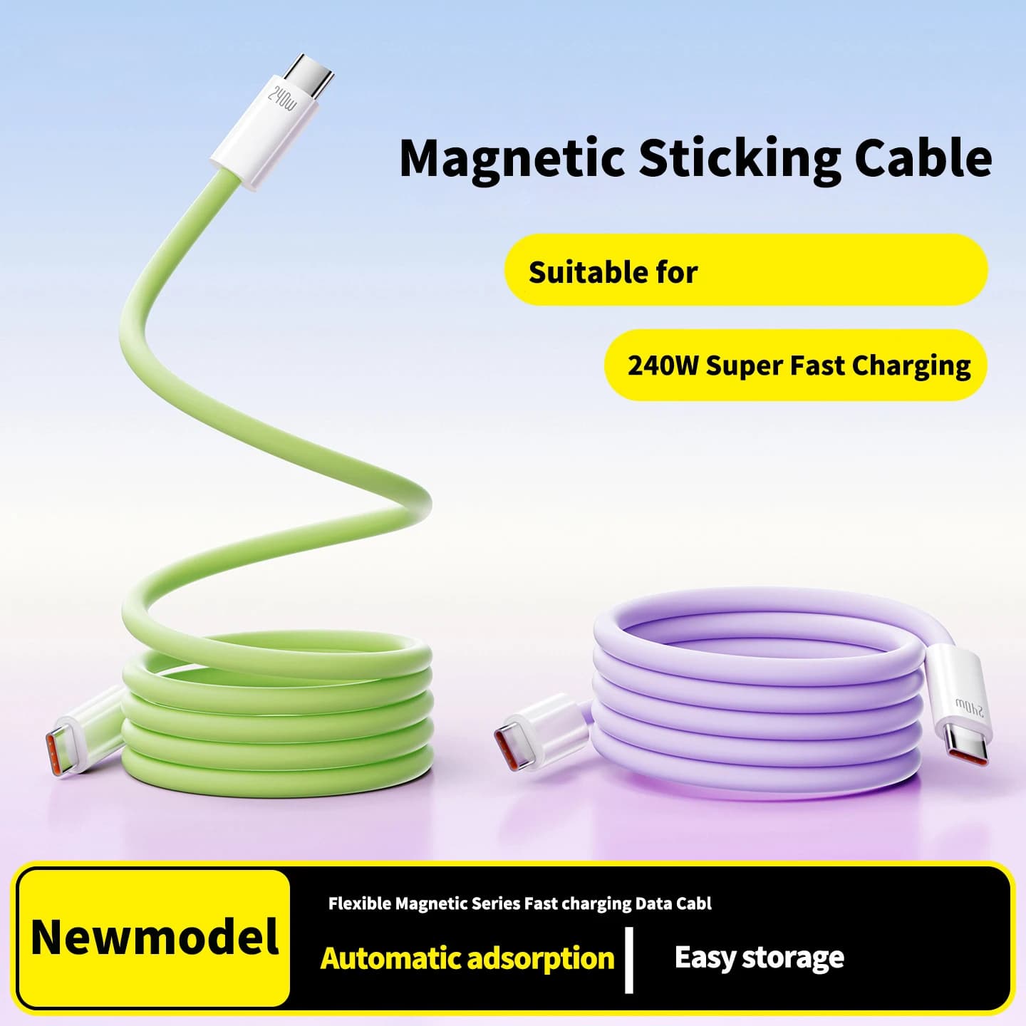 Cavo Dati USB C a USB C da 240W 5A, Cavo Magnetico Anti-Groviglio Tipo C per Ricarica Rapida per iPhone 17 Pro Max, Samsung Galaxy A17/S25