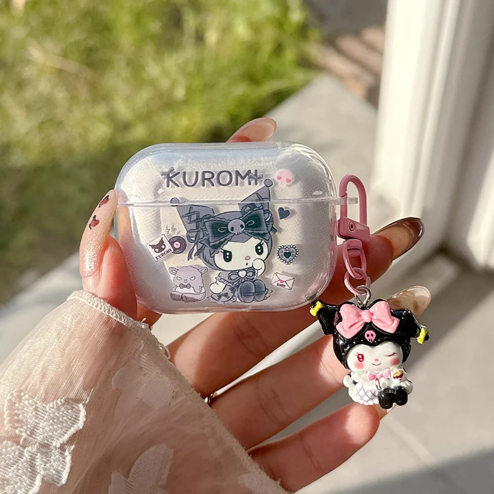 Custodia per auricolari per Airpods 1 2 3 4 Pro 2 3, simpatica custodia protettiva Sanrio Kuromi My Melody per cuffie Bluetooth wireless con ciondolo