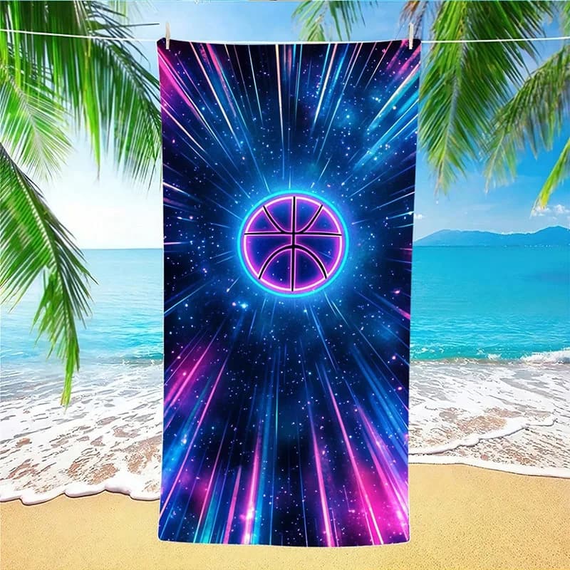 Asciugamano da spiaggia con spazio stellato al neon, protezione solare fantasia e antivento, adatto per piscina, campeggio, coperta da viaggio