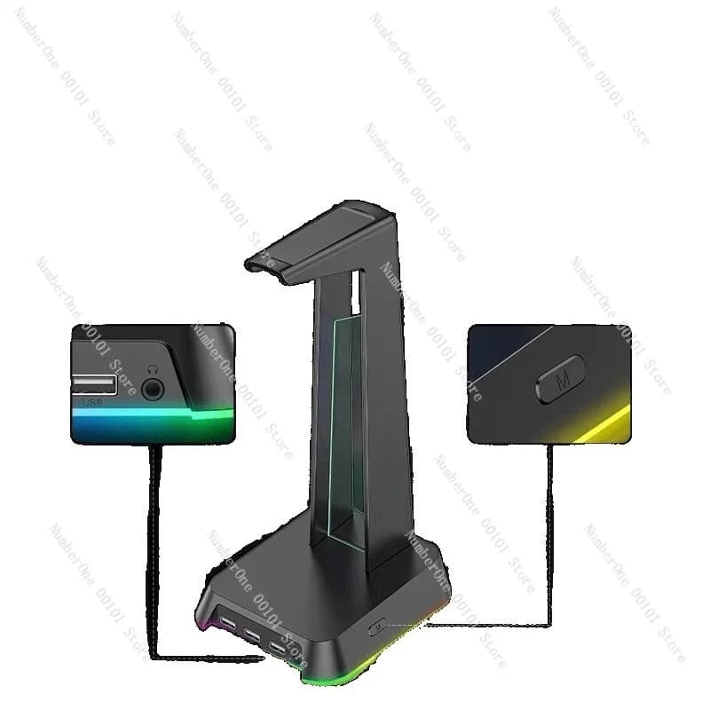 Supporto multifunzionale RGB per cuffie da gioco montate sulla testa, espositore creativo, rack per cuffie con splitter USB