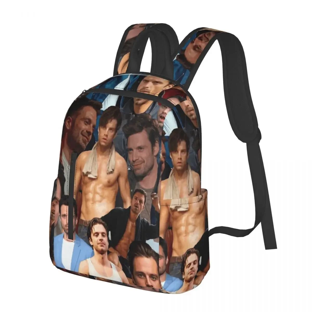 Sebastian Stan Photo Collage Student Backpack School Bag Hiking Travel Daypack for Boys Girls Bookbag Shoulder Bags