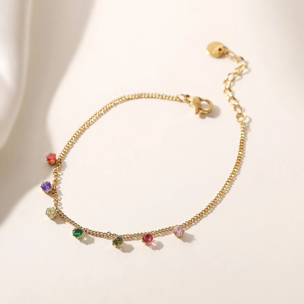 NEWBUY 2025 New Arrival White/Colourful CZ Zircon Stainless Steel Jewelry Gold Color Link Chain Bracelets For Women