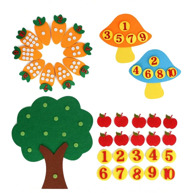Tessuto non tessuto in feltro melo fungo carota educazione della prima infanzia puzzle giocattoli cognizione digitale giocattolo fai da te fatto a mano TMZ