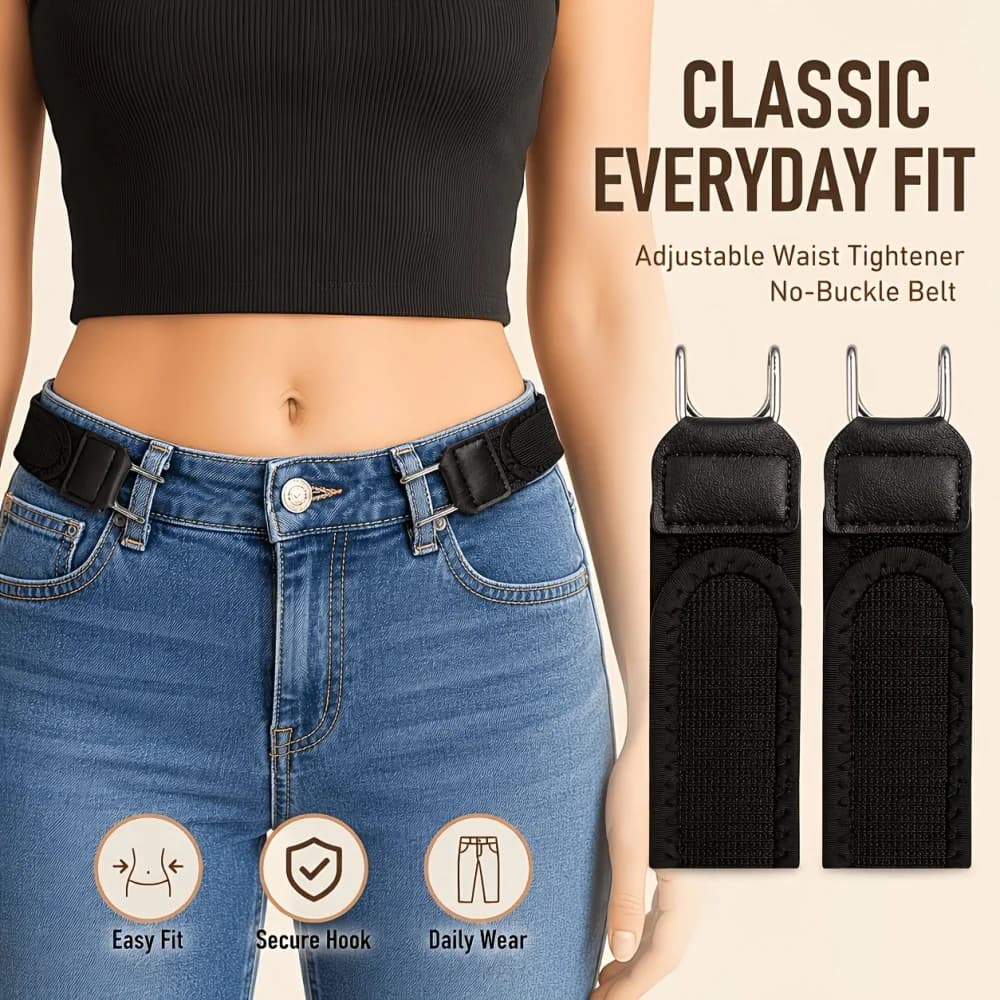 Unisex Upgraded Buckle-Free Buckleless Belt Men Women Hook Velcro Waist Buckle Adjustable Elastic Belt Comfortable Metal Hook