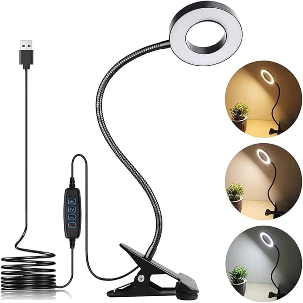 Lampada da Lettura a Clip LED con 3 Modalità di Colore e 10 Livelli di Luminosità, Protezione per gli Occhi, Rotazione a 360° ° Lampada da Scrivania Flessibile con Collo di Cigno per Studenti