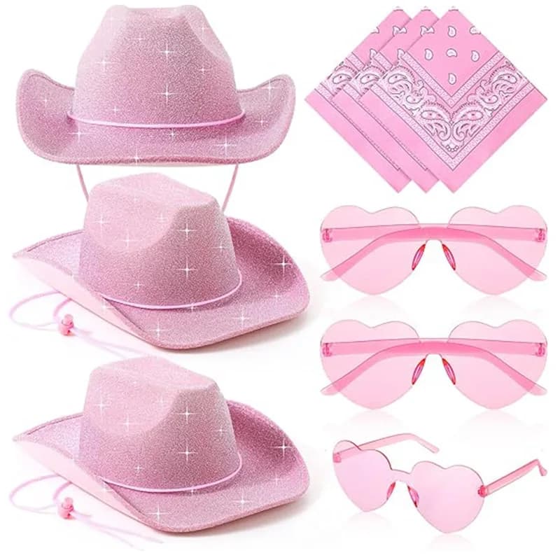 3 pz/set polvere scintillante cappello di jeans occhiali da sole sciarpa quadrata ragazze gallina addio al nubilato decorazione foto puntelli regali damigella d'onore