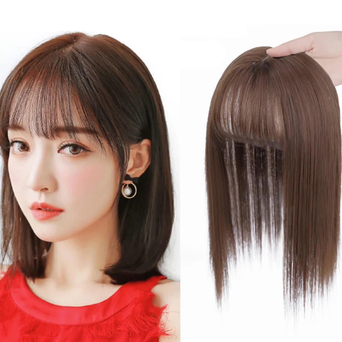Synthetic Hair Toppers with Frange Clip in Hair Topper Hair Pieces for Satined Hair Cover for Hair Loss Grey Hair Accessories