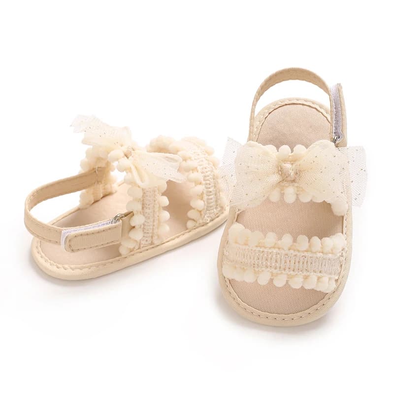 Nuove Scarpe Estive per Neonati Apricot, Graziose con Fiocco, Suola in Tessuto Antiscivolo, Sandali e Sneakers per Bambini 0-18 Mesi