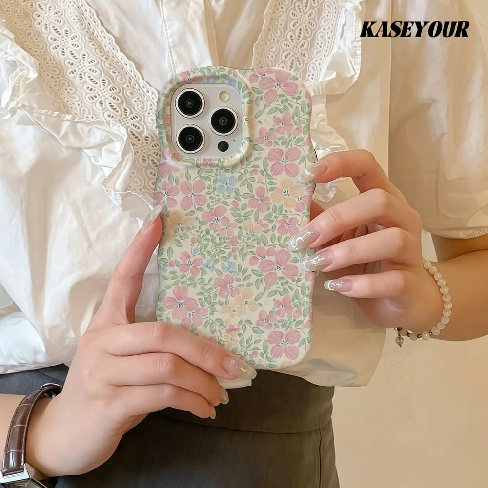 Cover per iPhone 13 14 15 16 17 Pro Max Ditsy Garden Fashion 2 in 1 Lucida con Bordi Ondulati, Rigida e Sottile