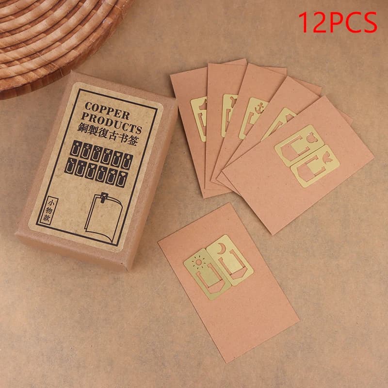 Cancelleria vintage; 12 segnalibri in ottone e rame; Ideale per notebook da viaggio e accessori per agenda mensile