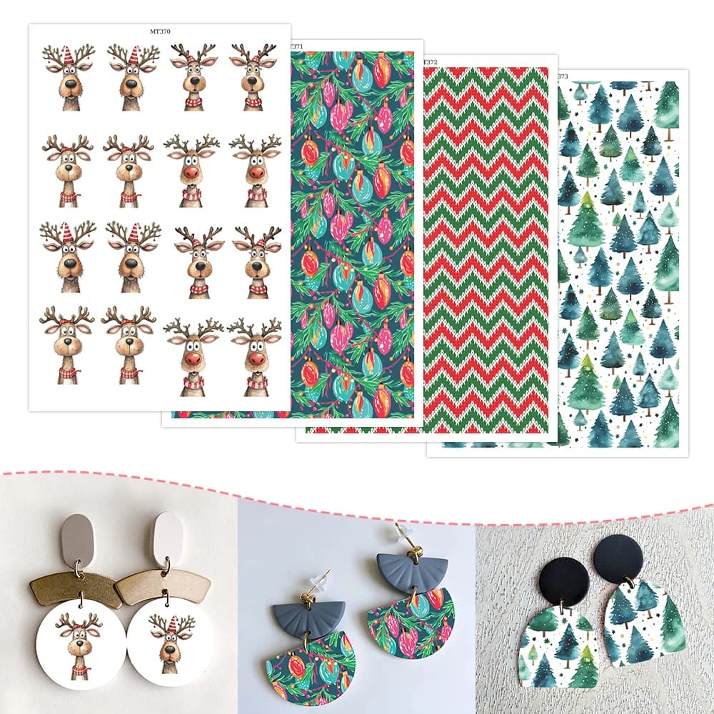 Christmas Series Soft Pottery Water Soluble Stickers Colored Lights Xmas Tree Texture Clay Special Transfer Paper Eearrings Tool