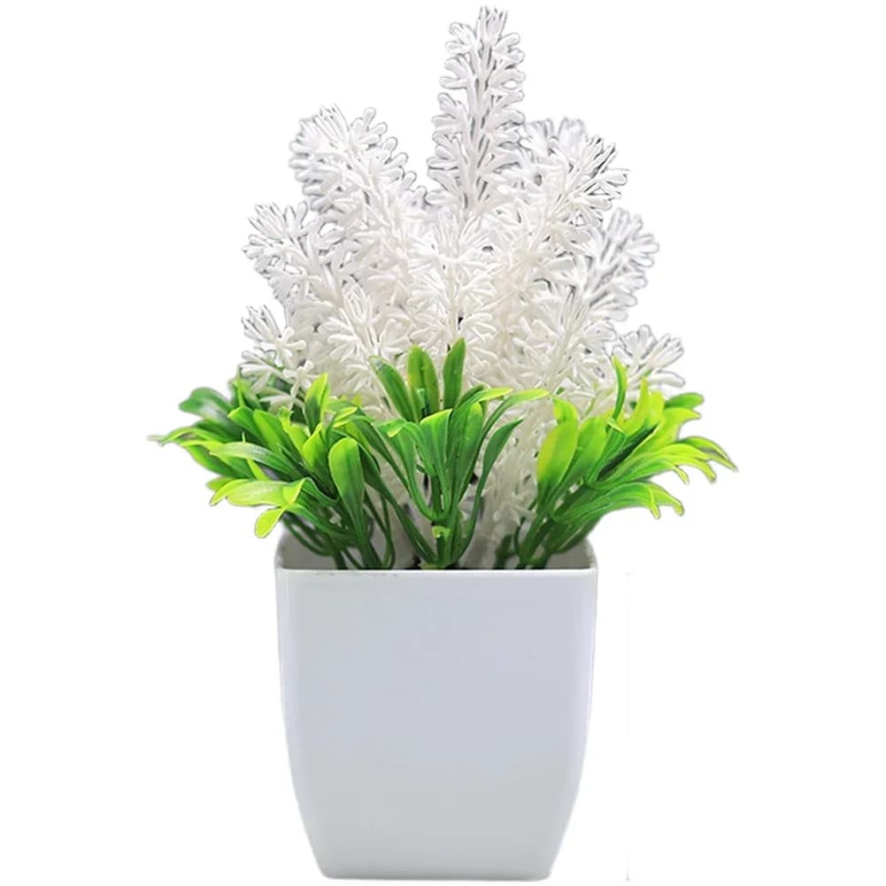 Plastic Artificial Lavender Bonsai In Pot For Home Office Living Room Decor Small Realistic Fake Green Plant 17x6.5cm