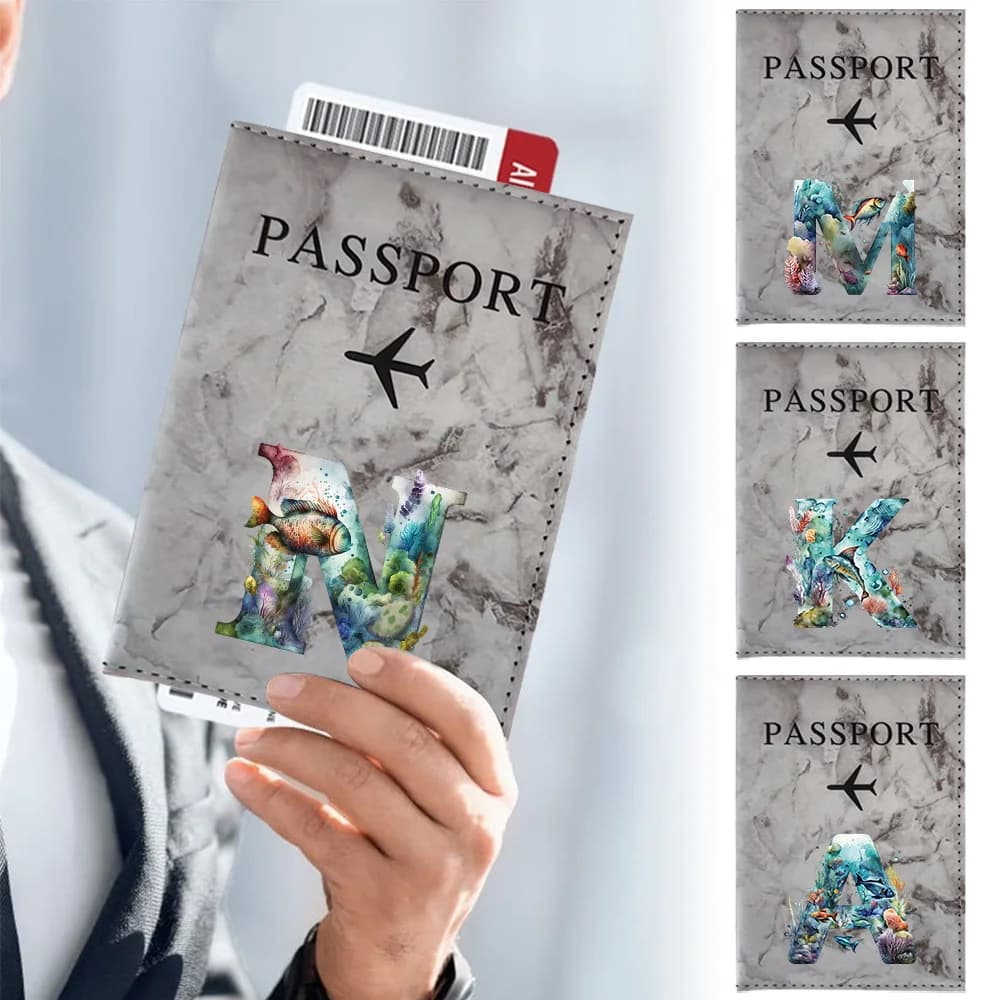 Set Portadocumenti da Viaggio, Portafoglio Elegante, Serie Fish Letter, Unisex, Multifunzione, Porta Passaporto e Biglietti Aerei, Accessori da Viaggio Essenziali