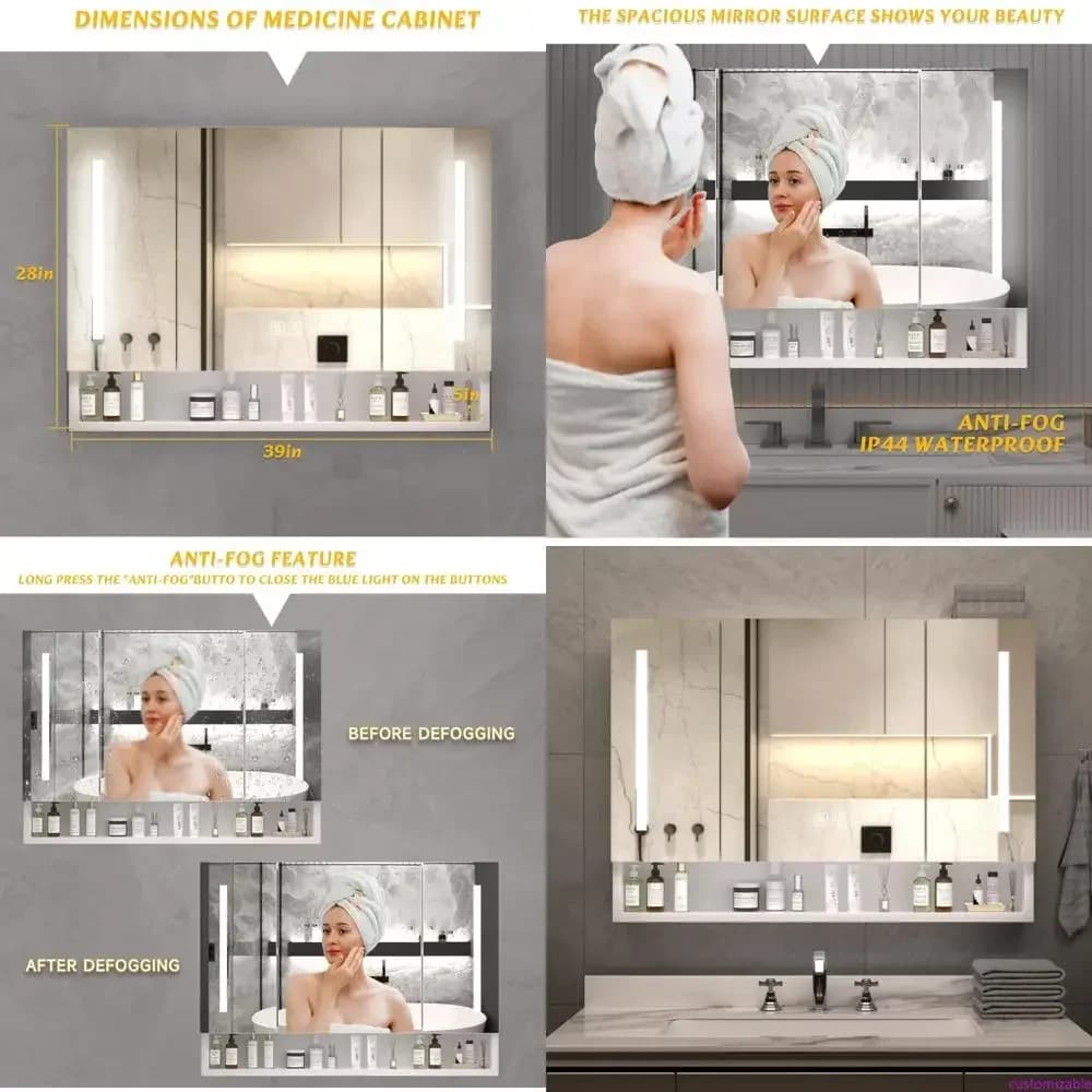 Armadietto a Specchio Illuminato a LED con Vano Nascosto, 39 x 28 KEIKI Armadietto per Medicinali da Bagno