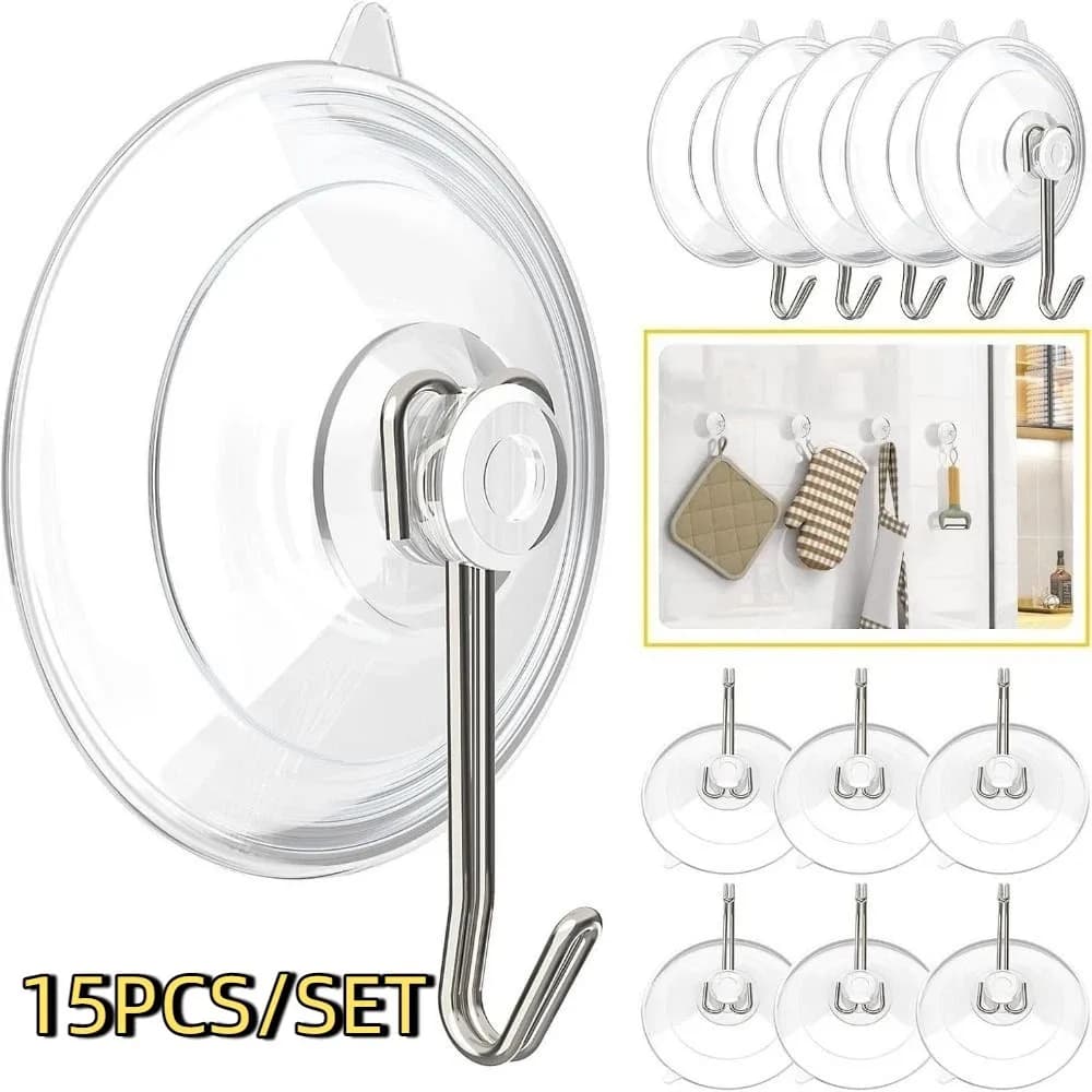 15 Pezzi Ganci a Ventosa Multifunzionali in PVC Trasparenti Senza Tracce, Appendi Asciugamani Rimovibile e Riutilizzabile, Porta Asciugamani da Cucina