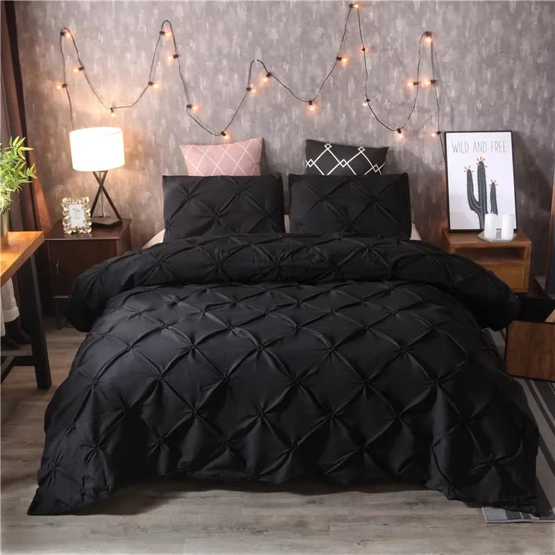 Set copripiumino nero con piega a pizzico 2/3 pezzi Set di biancheria da letto in poliestere king size Set di biancheria da letto per uso domestico di lusso in hotel (senza imbottitura, senza lenzuolo)