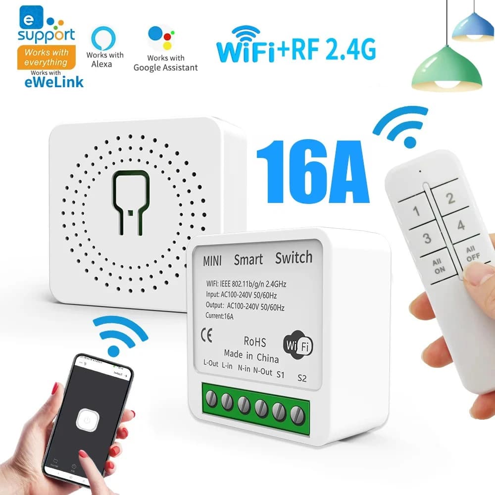 Interruttore intelligente EWeLink 16A WiFi, interruttore wireless con telecomando, compatibile con Alexa e Google Home, controllo vocale.